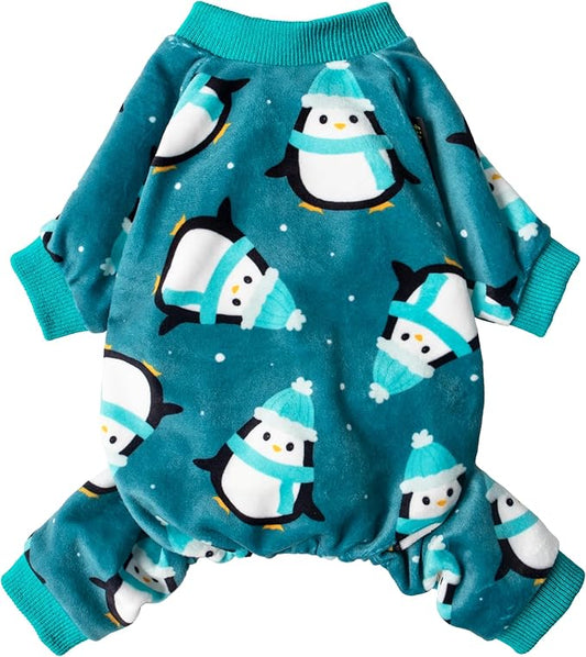 Fitwarm Cute Penguin Dog Pajamas, Dog Winter Clothes for Small Dogs Girl Boy, Cozy Dog Onesie, Soft Pet Jammies, Doggy Apparel, Teal Blue, Large