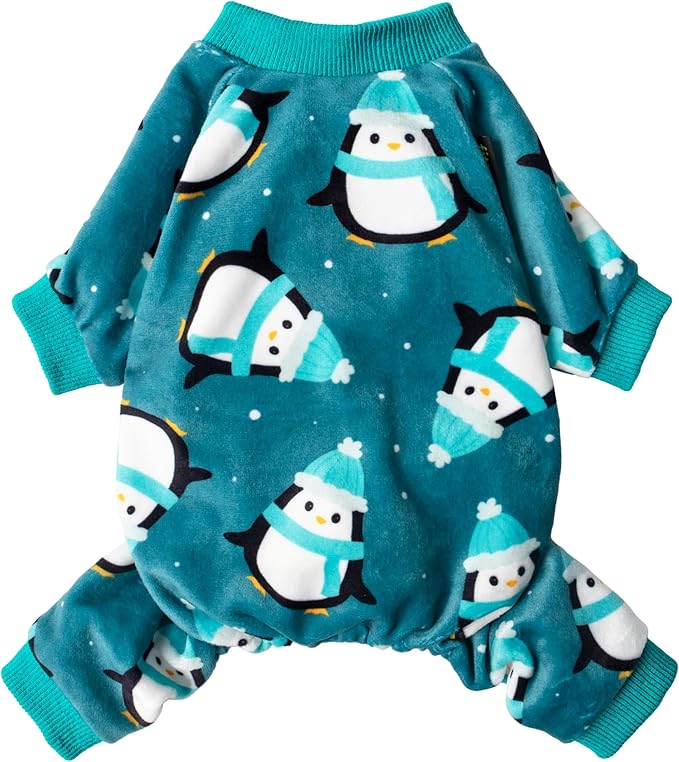Fitwarm Cute Penguin Dog Pajamas, Dog Winter Clothes for Small Dogs Girl Boy, Cozy Dog Onesie, Soft Pet Jammies, Doggy Apparel, Teal Blue, XS