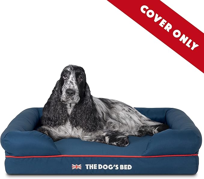 Replacement Outer Cover for The Dog's Bed Orthopedic Memory Foam Dog Bed. Washable Oxford Fabric, Medium (Blue with Red Piping UK Embroidery Flag)