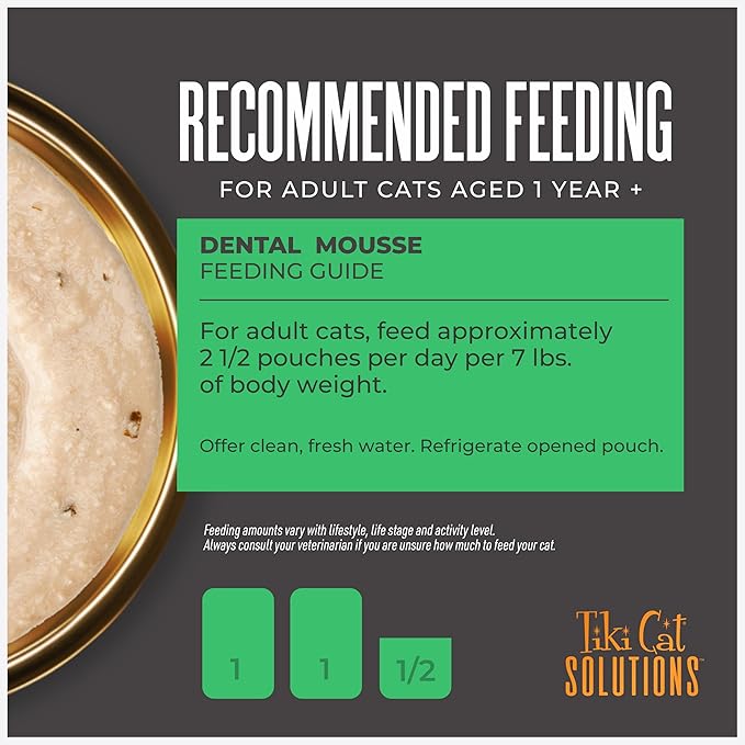 Tiki Cat Solutions Mousse Wet Cat Food, Dental, Chicken Recipe in Broth, 2.4 oz. Pouch (12 Count)