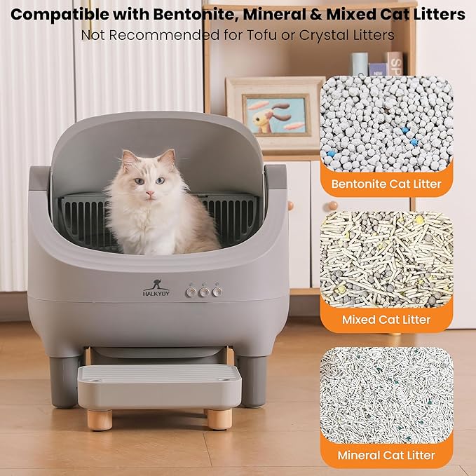 Upgraded Automatic Litter Box Self Cleaning, with Raised Step, Open Top Large Capacity for Multiple Cats, Odor Control & Safety Protection & Smart App Control Health Monitoring & Quiet Operation