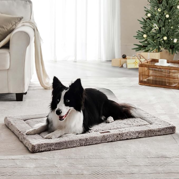 WESTERN HOME Dog Bed for Crate, High Resilience Foam Dog Crate Mat Kennel Pad with Soft Wavy Plush Comfortable Anti-Slip Washable Bed for Large Medium Small Dogs & Cats