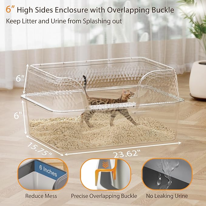 Stainless Steel Litter Box XL 23.6" x 15.7" x 12", Metal Litter Box with Lid - Extra Large Space with High Sides for Big Cats, Side Entry, Leak-Proof, Anti-Splashing, Grey