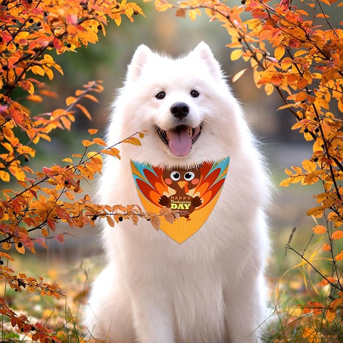Newwiee 100 Pcs Thanksgiving Day Dog Bandanas Bulk for X-Large Dogs Fall Pumpkin Maple Leaf Triangle Bandanas Bibs Adjustable Pet Scarf Holiday Soft Breathable Thanksgiving Scarf Accessories for Puppy