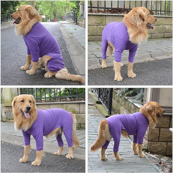 Lovelonglong Four Feet Dog Lightweight Pajamas, Pure Cotton Dog Jumpsuits 4 Legs Dog Onesies T-Shirt Stylish PJS Puppy Costume for Large Medium Small Dogs Purple XS