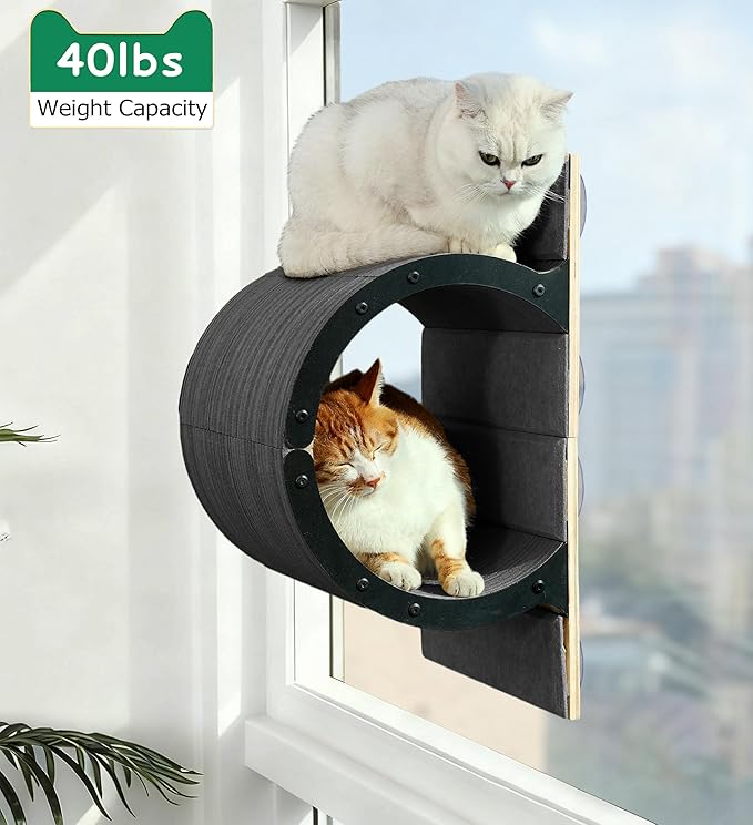 Cat Window Perch for Indoor Cats,Multiple Uses as Window Seat,Condo & Shelves,Scratchable Suction Cups Window Cat Bed for Hiding,Naping and Overlooking(Grey)
