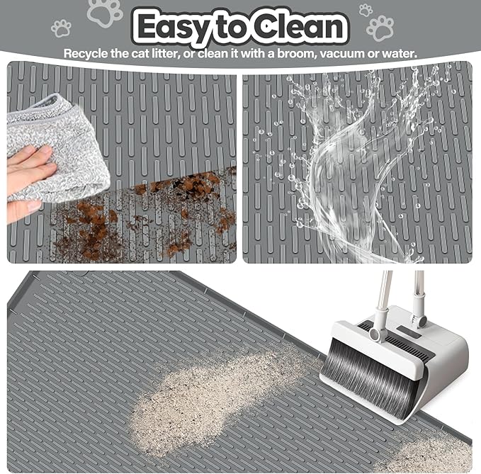 Cat Litter Mat, Extra Large 34" x 22" Silicone Mat Litter Trapping Mat for Scatter Control, Soft on Kitty Paws, Easy to Clean (Dark Grey)