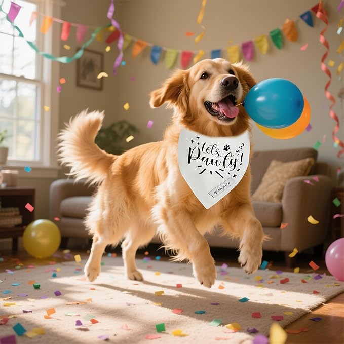 Realeaf Lets Pawty Dog Bandana,Wedding Birthday Party Outfit for Boy and Girl, Premium Durable Fabric, Engagement Announcement for Large and XLarge Dogs (X-Large)