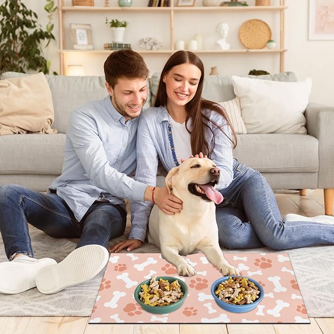 Checkered Absorbent Dog Feeding Mat Quick Dry Diatom Mud Non-Slip Pet Food Placemats Pad with Rubber Backing for Food and Water Bowls 12"x20"