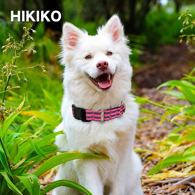 Hikiko Martingale Dog Collars Reflective Nylon Dog Collar with Quick Release Buckle Adjustable Training No Slip Dog Collar (Medium, Hot Pink)