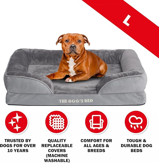 The Dog’s Bed, Orthopedic Standard Foam Waterproof Dog Bed with Standard Support, Large Silver Grey Plush, Waterproof, Supportive Dog Bed with Replaceable Covers