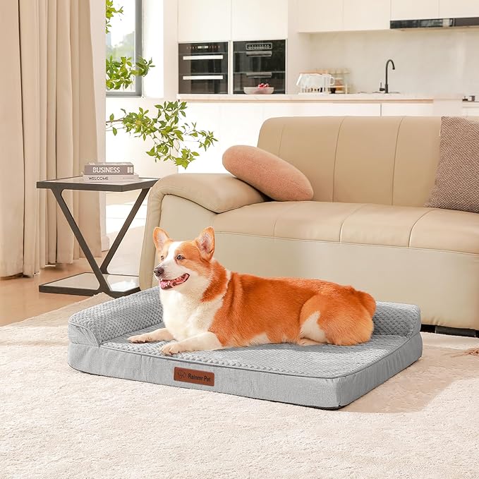 Orthopedic Dog Beds Large Sized Dog, Memory Foam Pet Bed for Large Dogs, Washable Removable Cover, Nonskid Bottom, Waterproof, 41x27x6 Inches, Light Grey