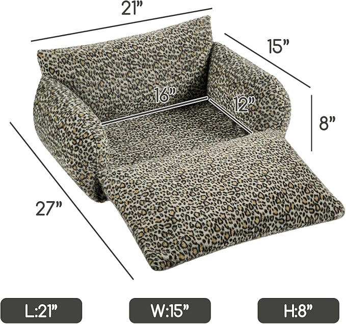 Hollypet Cat Bed Fluffy Plush Mutifuctional Double-Layer Soft Pet Couch Orthopedic Sofa Nest Beds for Small Cats and Dogs, Black Leopard (21x15x8 inch)