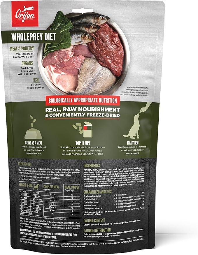 ORIJEN Epic Bites Freeze-Dried Dry Dog Food Tundra Recipe 6oz Bag