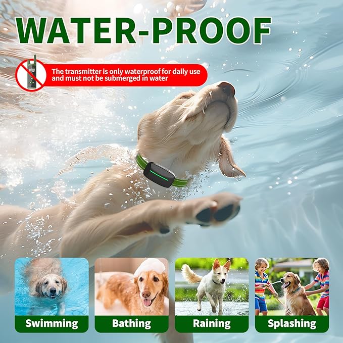 Dog Training Shock Collar 4000FT Dog Bark Collar with Remote IP67 Waterproof 4 Training Modes Beep Vibration Shock Light Mode Magnetic Charger Electric Dogs Collar 8-25 inches Double shock Olive Green