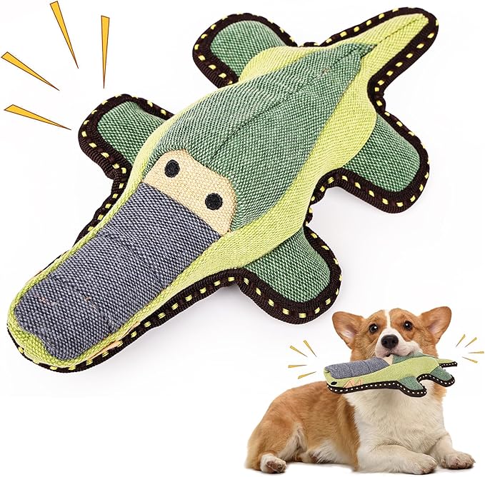 Tough Durable Squeaky Dog Toys for Aggressive chewers Interactive to Keep Them Busy, Funny Plush Dogs Toy for Small Medium Large Chewer Cute Birthday Gift (Crocodile)