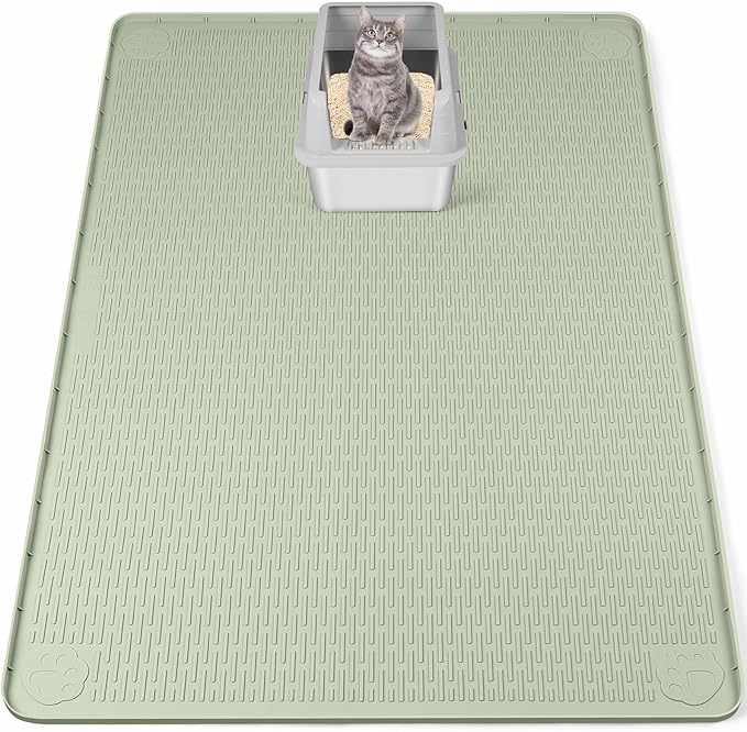 Cat Litter Mat, XXL Extra Large 50" x 35" Silicone Mat Litter Trapping Mat for Scatter Control, Soft on Kitty Paws, Easy to Clean (Green)