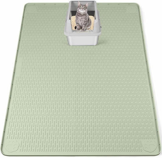 Cat Litter Mat, XXL Extra Large 50" x 35" Silicone Mat Litter Trapping Mat for Scatter Control, Soft on Kitty Paws, Easy to Clean (Green)