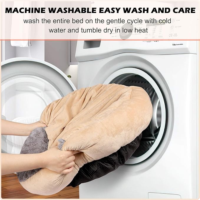 GASUR Dog Beds for Small Medium Dogs with Hooded Blanket, Cozy Cuddler Luxury Puppy Pet Bed with Blanket Attached, Donut Round Calming Anti-Anxiety Dog Burrow Cave Bed, Machine Washable 26 inch