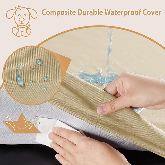 BFPETHOME Outdoor Dog Bed for Large Dogs, Waterproof, Orthopedic with Removable Washable Cover, Egg Crate Foam Mat (47 x 29in, Beige)