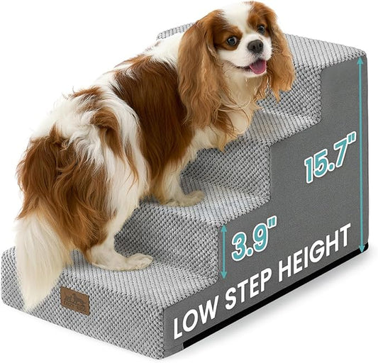 Slope Dog Stairs for Small Dogs 15.7" H, Pet Steps for Couch Sofa Chair with Washable Cover, Non-Slip Indoor Ramp for Puppy Older Cats, 4 Step, Grey
