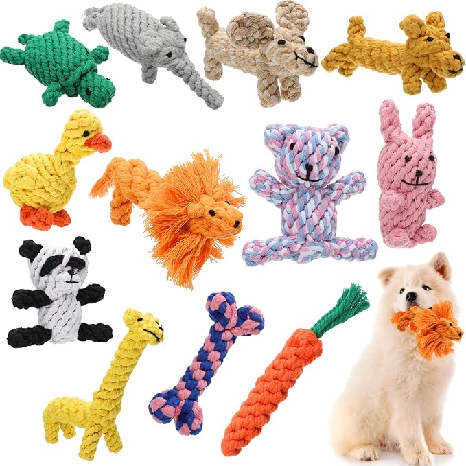 Sumind 12 Pcs Dog Rope Toys for Aggressive Chewers Valentine Gifts for Puppy Animal Rope Chew Toy Interactive Toys for Small Medium Large Dog Pets Puppy Playtime, 12 Styles(Giraffe)