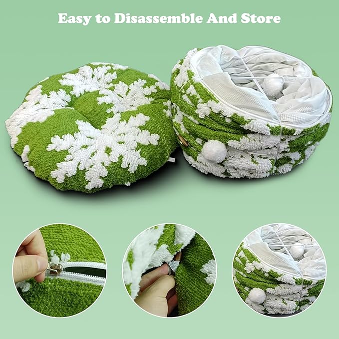 Cat Tunnel Bed for Indoor Cats, Cute Cat Donut Tunnel with Washable Circle Cushion, Under Christmas Tree Soft Plush Peekaboo Cat Cave Toy for Kitten, Puppy, Rabbit (Green)