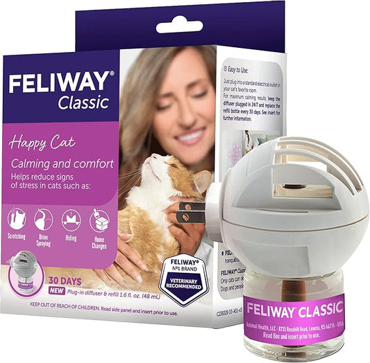 FELIWAY Classic 30 Day Cat Calming Plug In Pheromone Diffuser Starter Kit, 48ml - Helps Reduce Common Signs of Stress in Cats & Kittens, Enhanced Calming