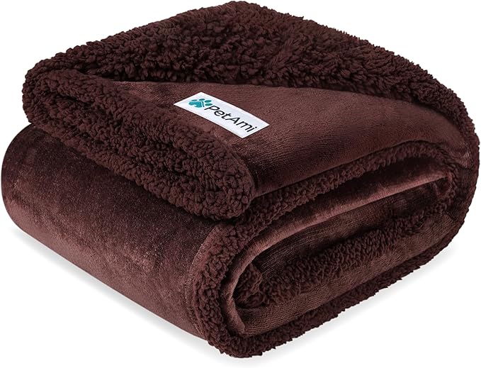 PetAmi Waterproof Dog Blanket for Medium Large XL Dog Puppy Cat Throw for Couch Cover Leakproof Protection, Sherpa Fleece, Reversible Soft Washable 80x60 Brown Brown