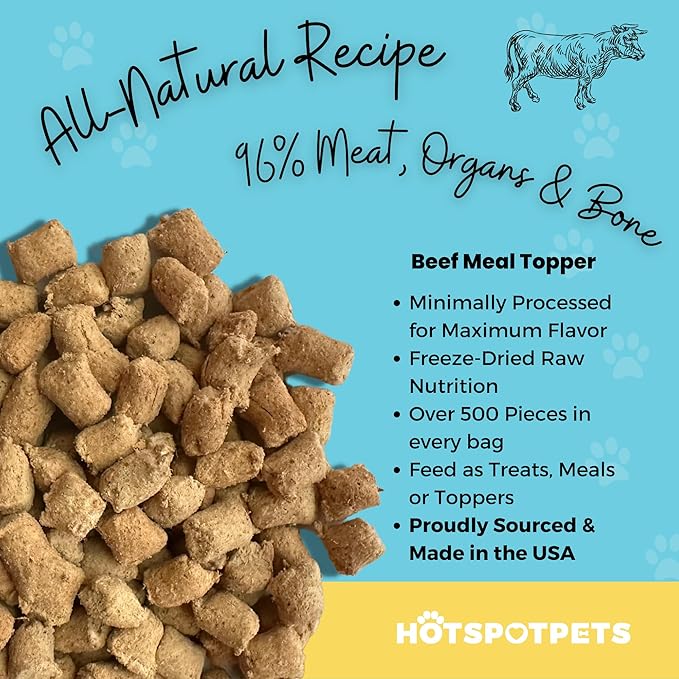 hotspot pets Freeze Dried Raw Beef Meal Toppers for Dogs 1LB Bag (500+pcs) Made in USA - Single Protein, All Natural, Grain-Free - Perfect for Training, Topper or Snack