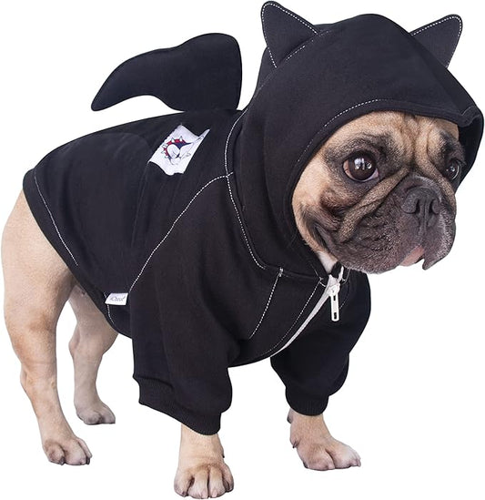 iChoue English Bulldog Batman Dog Halloween Costumes Clothes Sweater Cute Funny for Cold Weather Winter Coats Hoodies - Black Bat, XXLarge