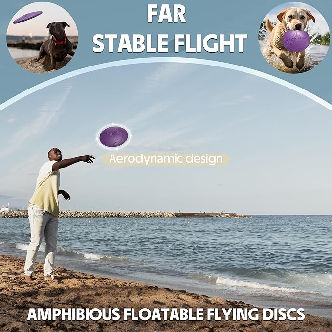 Indestructible Flying Disc, Interactive Flyer Toy for Small Medium Large Dogs, Soft Lightweight Catch and Fetch Toy, Floats in Water & Safe on Teeth, 9.05 Inch (Purple, 1Pcs)
