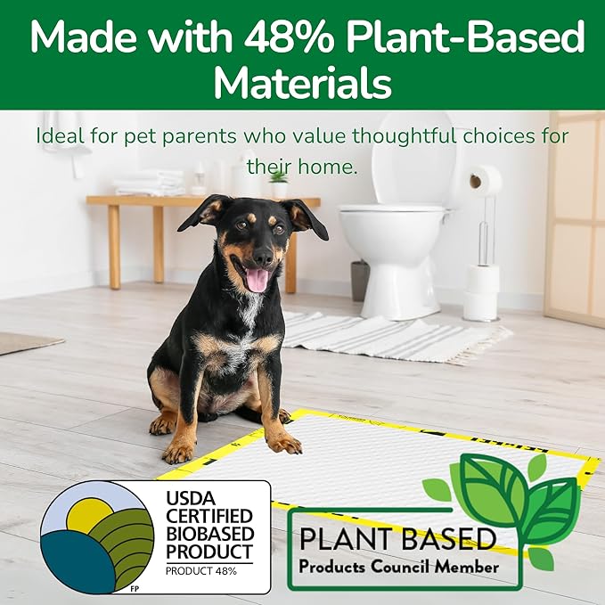 Pet N Pet 50 Counts Pee Pads for Dogs, 48% USDA Certified Plant Based Puppy Pee Pads, Unscented Dog Pad, Leak-Proof Training Pad for Dogs