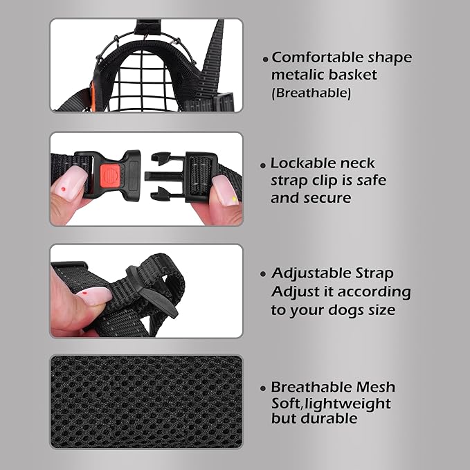 OOPSDOGGY Pitbull Dog Muzzle Reflective Metal Mask Secure Wire Basket Muzzle for Large Sized Dogs Amstaff Soft Cage Muzzle to Prevent Biting Chewing with Adjustable Nylon Straps (Orange, Pitbull)
