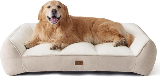 Bedsure XL Plus Orthopedic Dog Beds Large Sized Dog - Extra Thick Supportive Dogs Couch with Waterproof Washable Cover, Jumbo Comfort Pet Bed Sofa with Soft Plush Sherpa and Nonskid Bottom, Beige, 48"