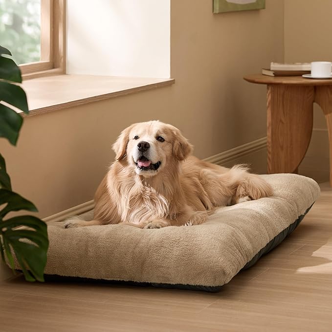 Bedsure Washable XXL Dog Bed for Crate, Giant Comfort Fluffy Plush Pet Pillow Bed Kennel Pad with Non-Slip Bottom, Machine Washable Pet Sleeping Mat for Jumbo, 47"x29", Brown