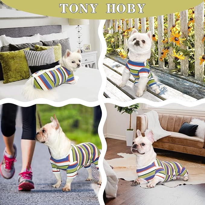 TONY HOBY Dog Pajamas, Dog Jumpsuit, Colorful Dogs Shirt, Dogs Surgery Recovery Suit for Small Medium Breeds (Blue&White, Boy, XS)