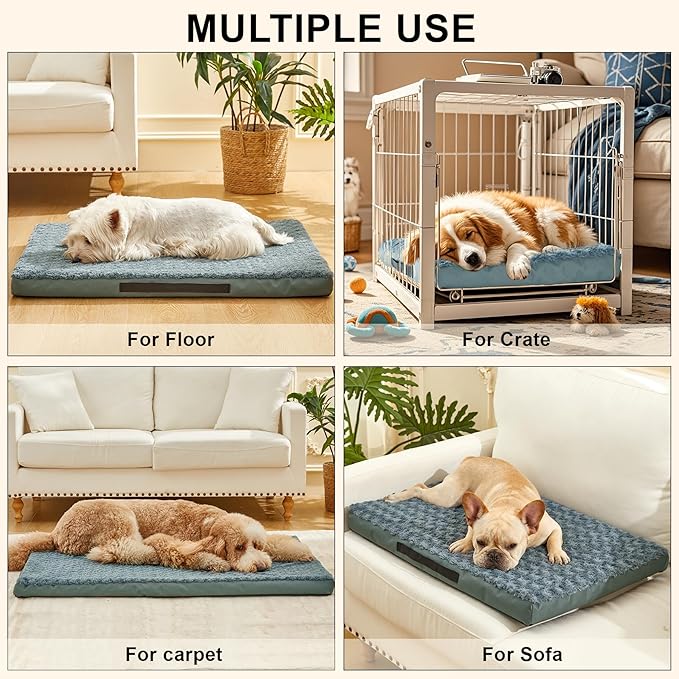 Orthopedic Dog Beds for Crate with Removable Washable Cover Egg-Crate Foam Pet Pad Mat with Anti-Slip Bottom,Waterproof Dog Beds Large Sized，47x30 Inch