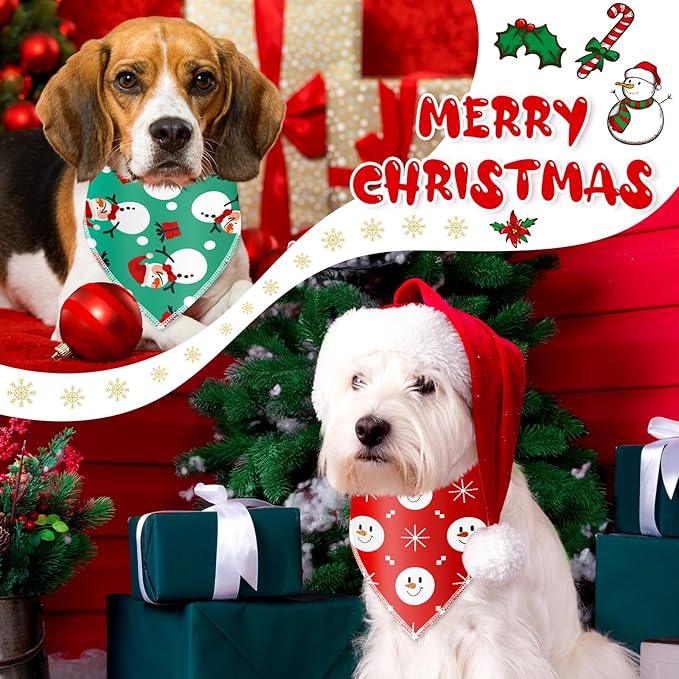 Frienda 30 Pcs Christmas Dog Bandanas Bulk Snowman Bandanas for Dogs Soft Triangle Kerchief Bibs Scarf Set for Puppy Small Medium Large Pets Christmas Party Decoration