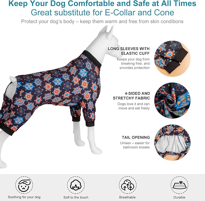 LovinPet Dog PJS Bodysuit for Medium Dogs - Wound Care, Surgery Recovery Pajamas for Dogs, Pitbull Onesie, Cotton Pullover Dog PJ's Cozy Stretchy Fabric, Pitbull Clothes,3XL