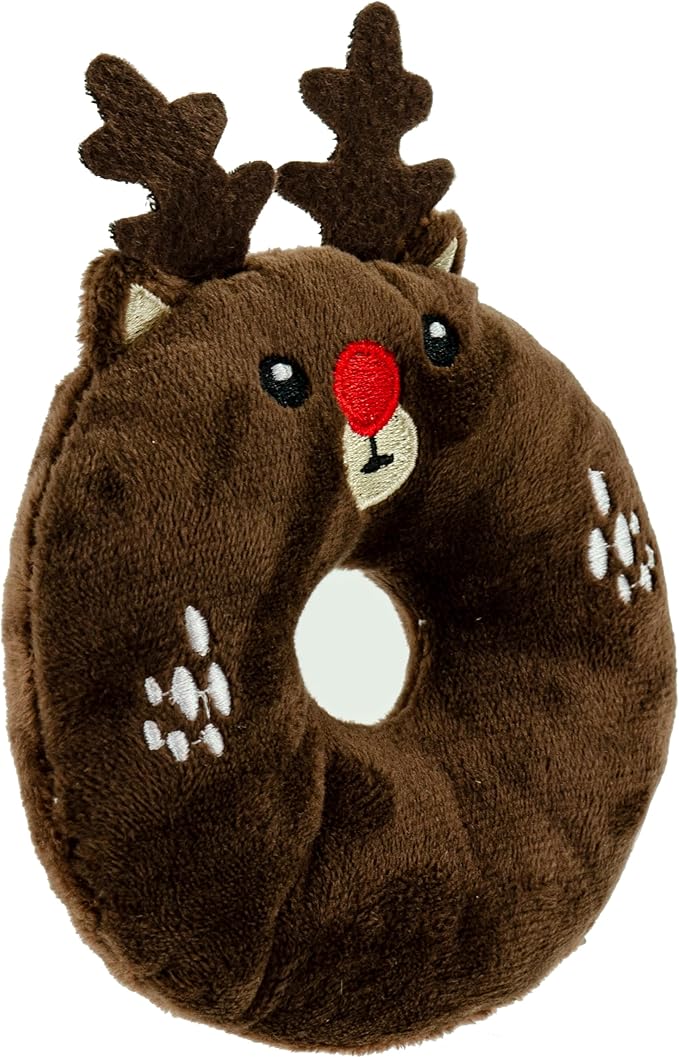 Giftable World Holiday Plush Pet Toy Fun for Christmas Designs with Squeaker Dog Chew Toy (4" Polar Bear & Reindeer Donut 2 Pcs)