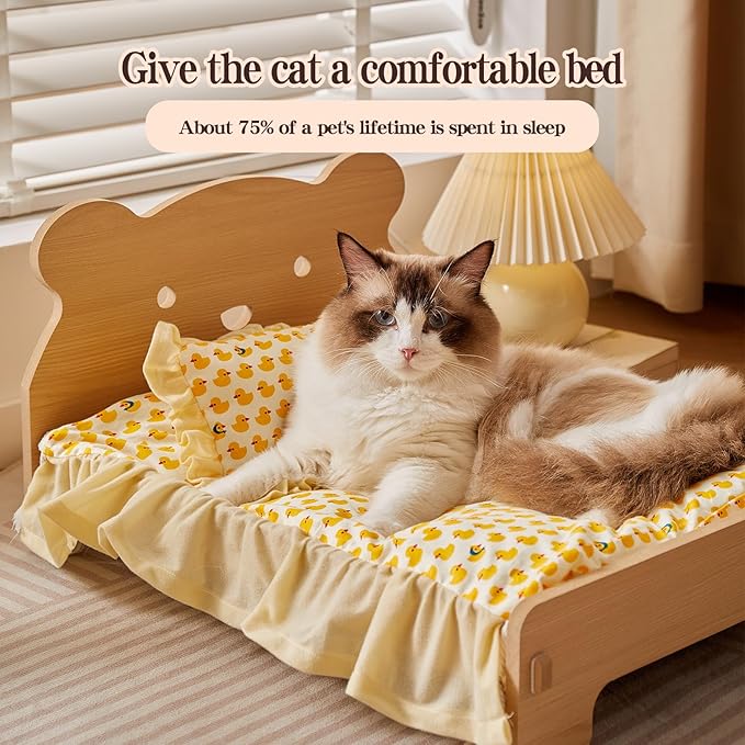 Wooden Elevated Cat Bed for Indoor Cats Easy to Assemble with Removable Mattress Pet Bed for Small Animals Small Dog Rabbits Guinea Pigs Hamsters Chinchillas etc