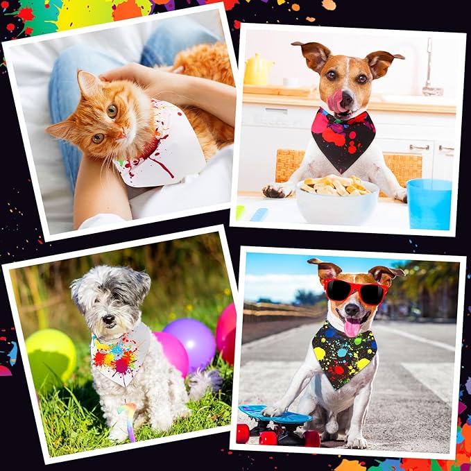 Reginary 72 Packs 4th of July Dog Bandanas Bulk America Flag Patriotic Pet Bandanas Triangle Scarf Bibs Adjustable Dogs Bandana for Pet Independence Day(Ink Splash Pattern)