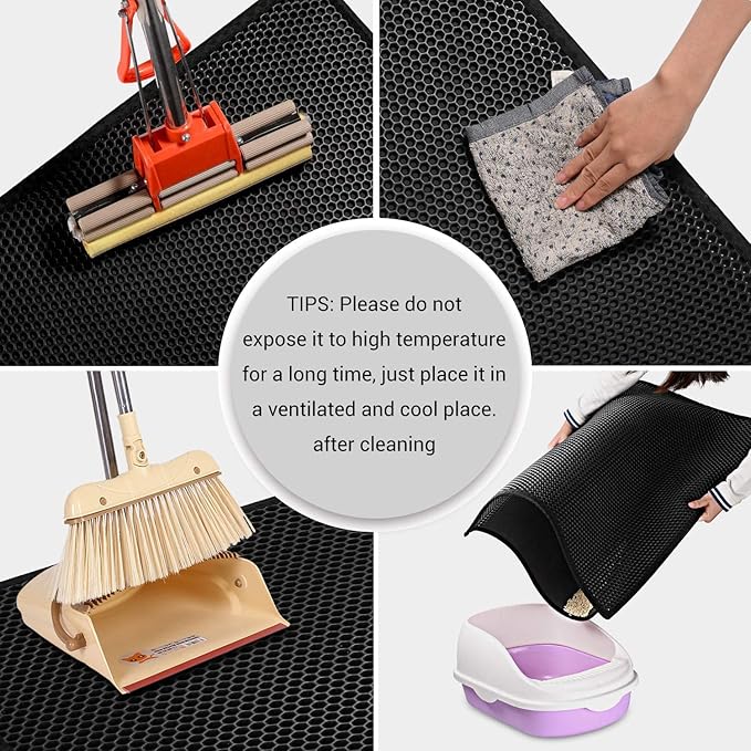 Pieviev 2 Packs Cat Litter Mat Double Layer Waterproof Urine Proof Trapping Mat (24"X15", Black)