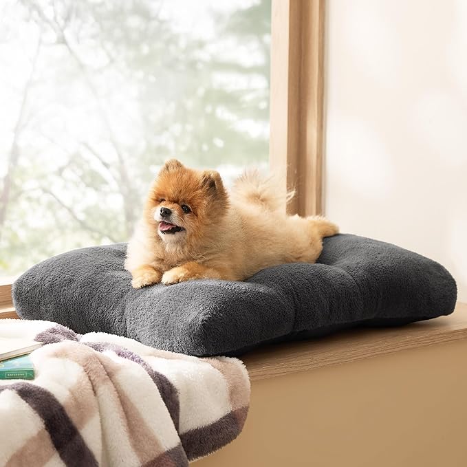 Bedsure Small Dog Bed for Crate Washable, Comfort Fluffy Plush Pillow Bed Crate Pad, Non-Slip and Machine Washable Kennel Pet Sleeping Mat for Puppy/Cat, 24"x17", Dark Gray