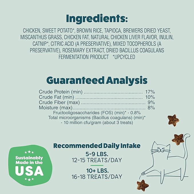 Shameless Pets Crunchy Cat Treats - Catnip Treats for Cats with Digestive Support, Kitten Treats with Real Chicken, Natural & Healthy Flavored Feline Snacks - Catnip N Chill, 1-Pk (12 Oz)