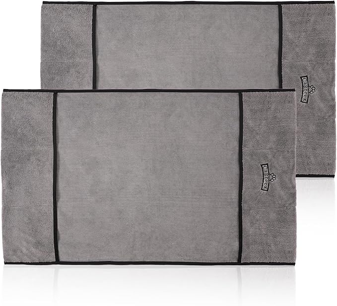 Microfiber Dog Grooming Bath Towel: Super Absorbent Soft Pet Grooming Towel Bath & Shower Supplies - Large Towels to Drying Dog Cat Pets Drying & Grommers (Gray, 2 Pcs)