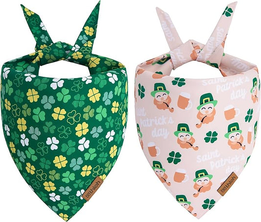 St. Patrick's Day Dog Bandana - 2 Pack Triangle Shamrock Dog Bandanas for Boys & Girls, Reversible Leprechaun Pet Scarf, Premium Durable Fabric, Holiday Bandana for Medium and Large Dogs (Large)