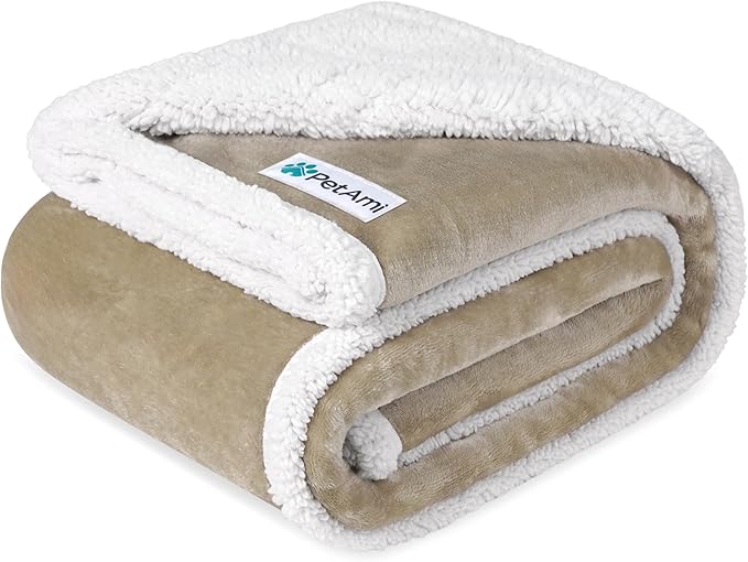 PetAmi Waterproof Dog Blanket for Medium Large XL Dog Puppy Cat Throw for Couch Cover Leakproof Protection, Sherpa Fleece, Reversible Soft Washable 80x60 Taupe