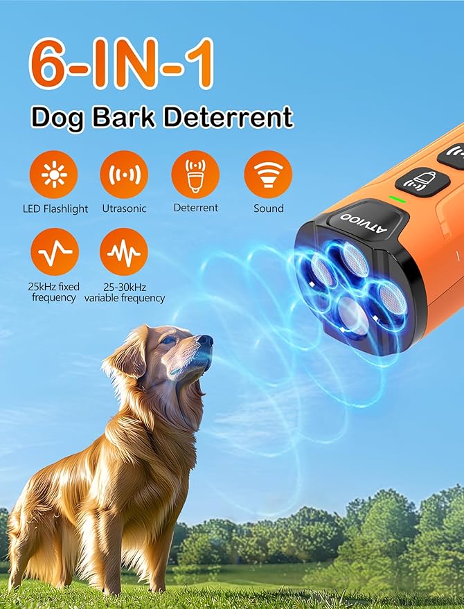 Dog Bark Deterrent Device - Ultrasonic Anti-Barking Devices with 3X Sonic Emitters, Up to 50FT Long Range & Rechargeable Bark Control - Safe for Dogs Training - Indoor & Outdoor (Orange)